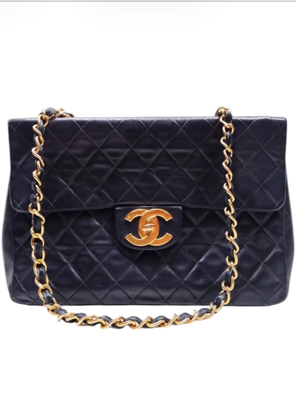 CHANEL Maxi Jumbo Classic Flap Bag BLK Lambskin 24K Gold Hardware Vintage